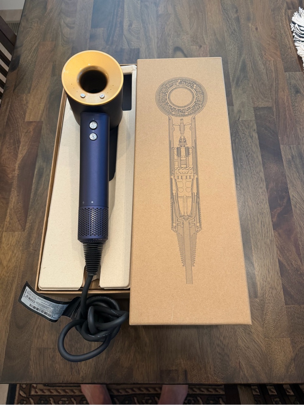 Dyson Hair Dryer in Navy with Gold Accent